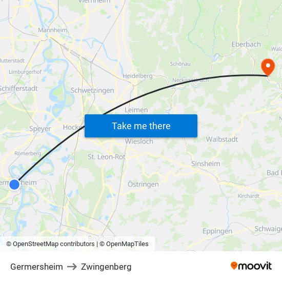 Germersheim to Zwingenberg map
