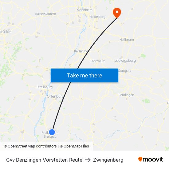 Gvv Denzlingen-Vörstetten-Reute to Zwingenberg map