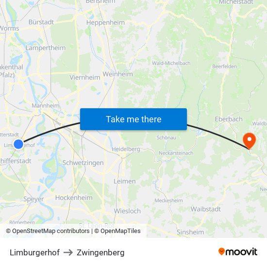 Limburgerhof to Zwingenberg map