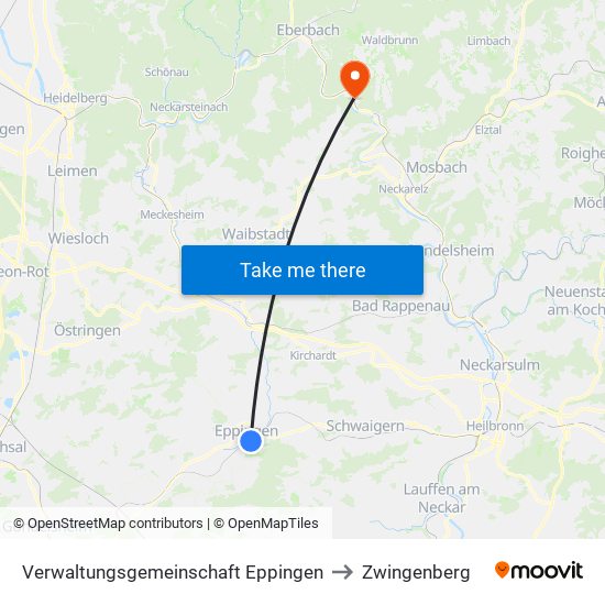 Verwaltungsgemeinschaft Eppingen to Zwingenberg map