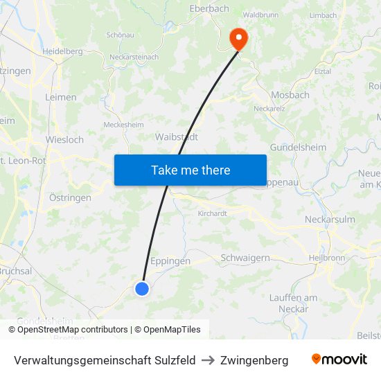 Verwaltungsgemeinschaft Sulzfeld to Zwingenberg map