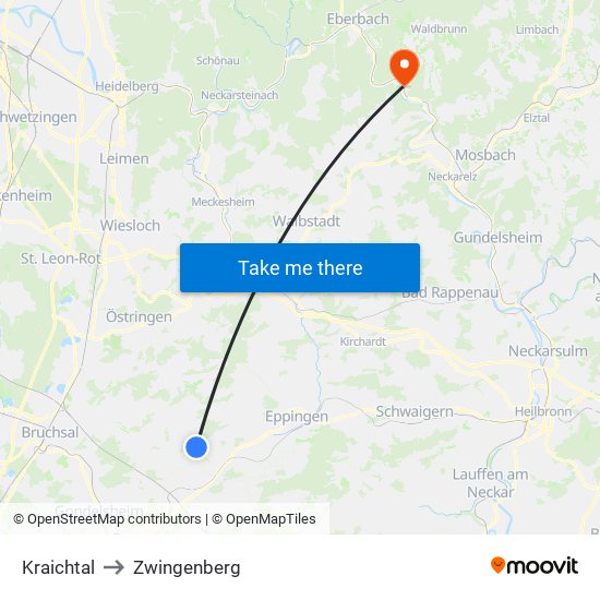 Kraichtal to Zwingenberg map
