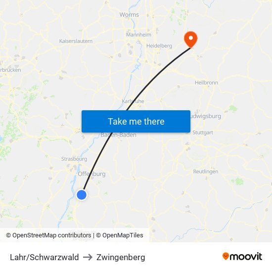 Lahr/Schwarzwald to Zwingenberg map