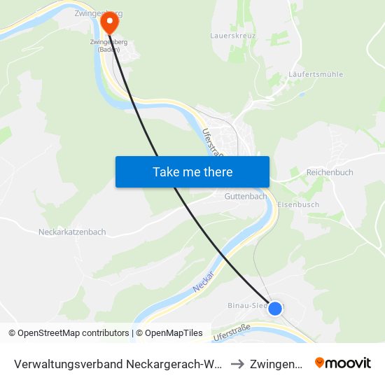 Verwaltungsverband Neckargerach-Waldbrunn to Zwingenberg map