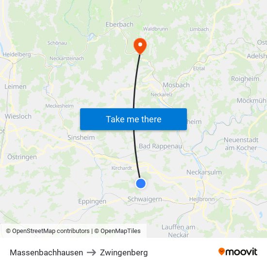 Massenbachhausen to Zwingenberg map