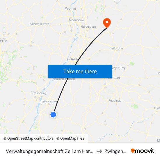 Verwaltungsgemeinschaft Zell am Harmersbach to Zwingenberg map