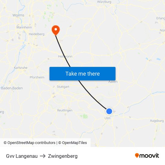 Gvv Langenau to Zwingenberg map