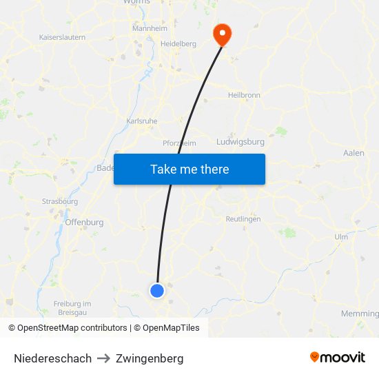 Niedereschach to Zwingenberg map
