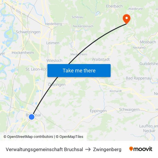 Verwaltungsgemeinschaft Bruchsal to Zwingenberg map