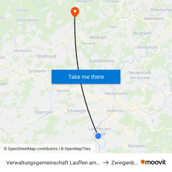 Verwaltungsgemeinschaft Lauffen am Neckar to Zwingenberg map