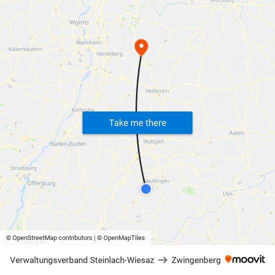 Verwaltungsverband Steinlach-Wiesaz to Zwingenberg map