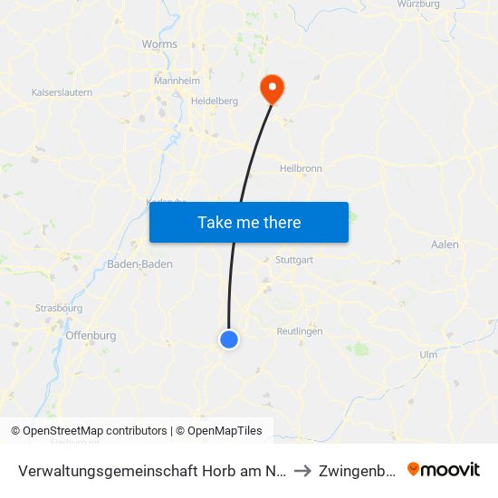 Verwaltungsgemeinschaft Horb am Neckar to Zwingenberg map