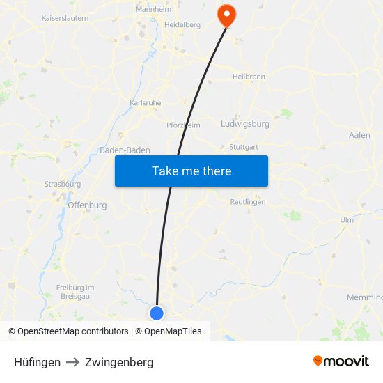 Hüfingen to Zwingenberg map
