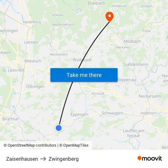 Zaisenhausen to Zwingenberg map