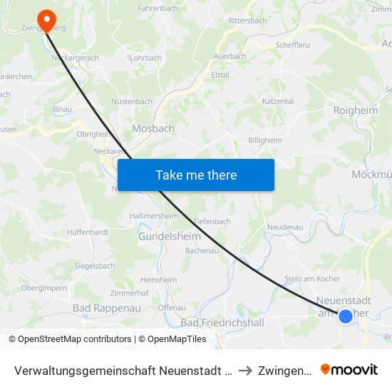 Verwaltungsgemeinschaft Neuenstadt am Kocher to Zwingenberg map