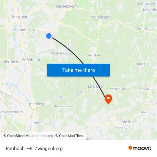 Rimbach to Zwingenberg map