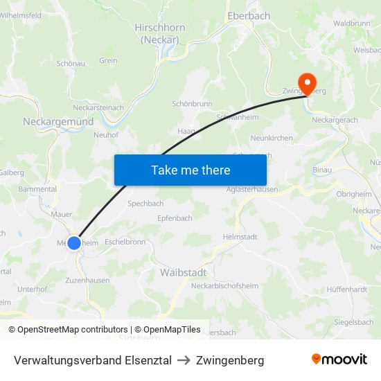 Verwaltungsverband Elsenztal to Zwingenberg map