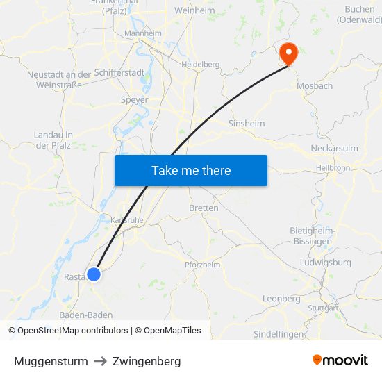 Muggensturm to Zwingenberg map