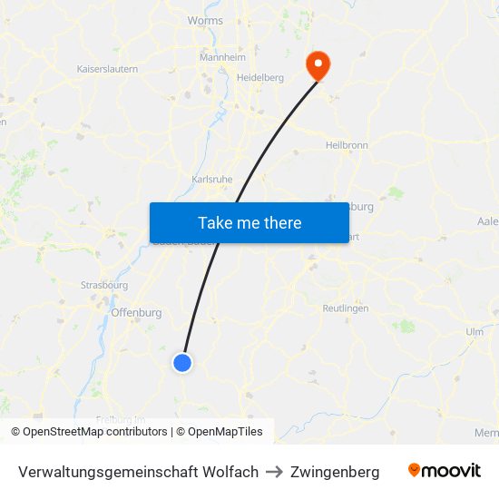 Verwaltungsgemeinschaft Wolfach to Zwingenberg map