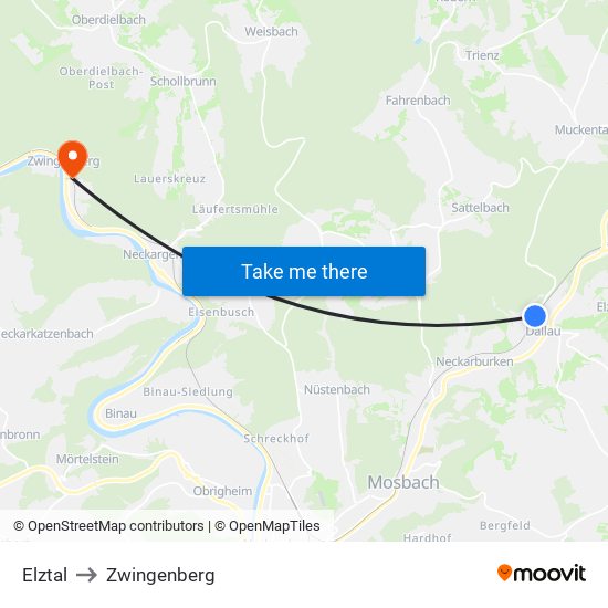 Elztal to Zwingenberg map
