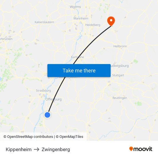 Kippenheim to Zwingenberg map