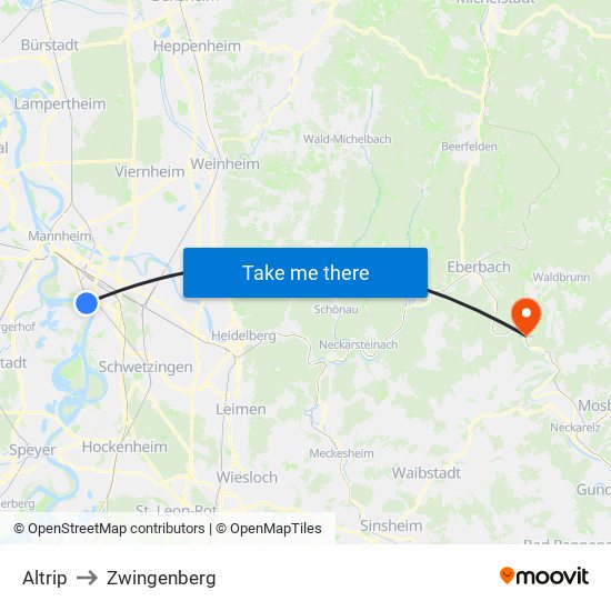 Altrip to Zwingenberg map