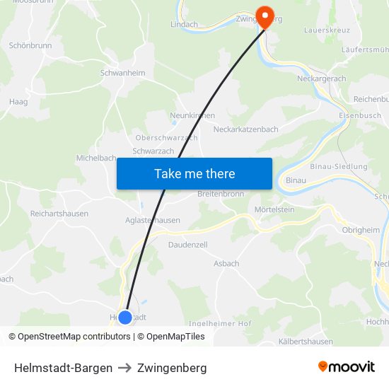Helmstadt-Bargen to Zwingenberg map