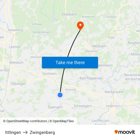 Ittlingen to Zwingenberg map