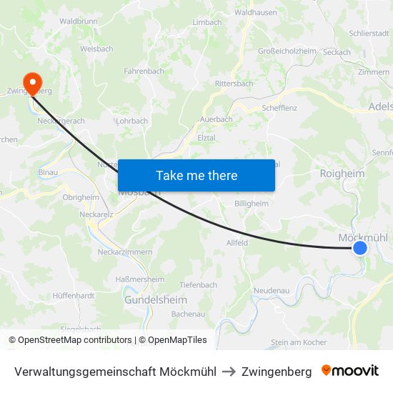 Verwaltungsgemeinschaft Möckmühl to Zwingenberg map