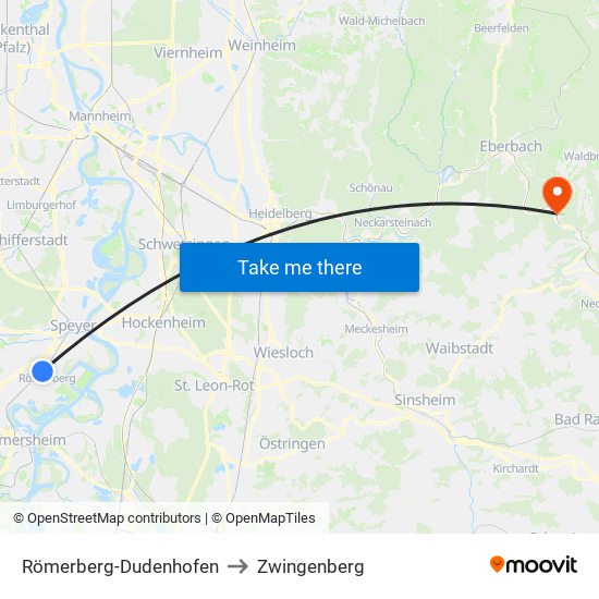 Römerberg-Dudenhofen to Zwingenberg map