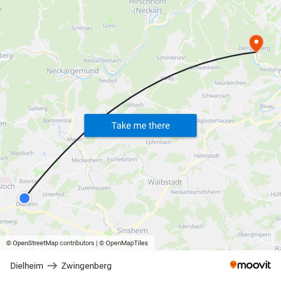 Dielheim to Zwingenberg map