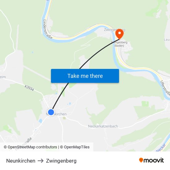 Neunkirchen to Zwingenberg map