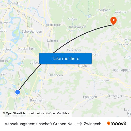 Verwaltungsgemeinschaft Graben-Neudorf to Zwingenberg map