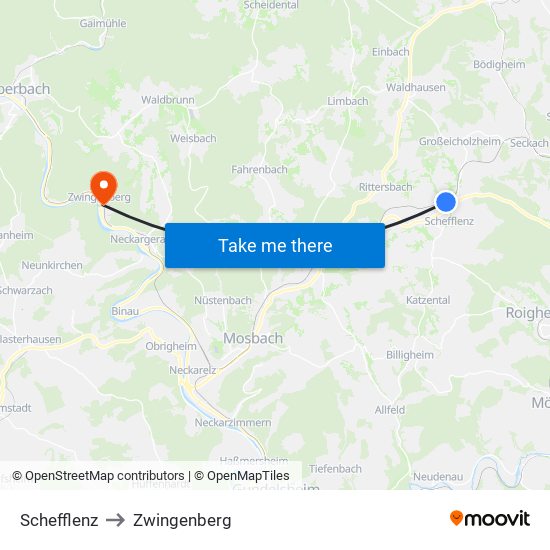 Schefflenz to Zwingenberg map