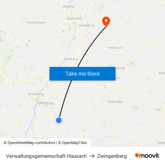 Verwaltungsgemeinschaft Hausach to Zwingenberg map