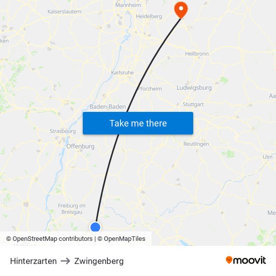 Hinterzarten to Zwingenberg map