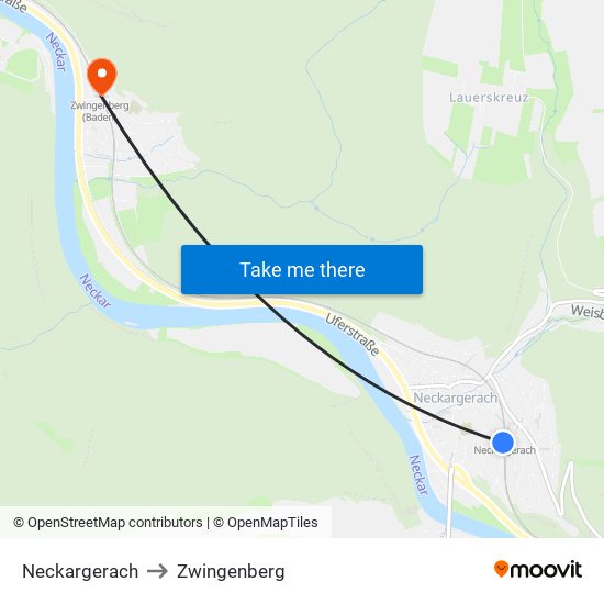 Neckargerach to Zwingenberg map