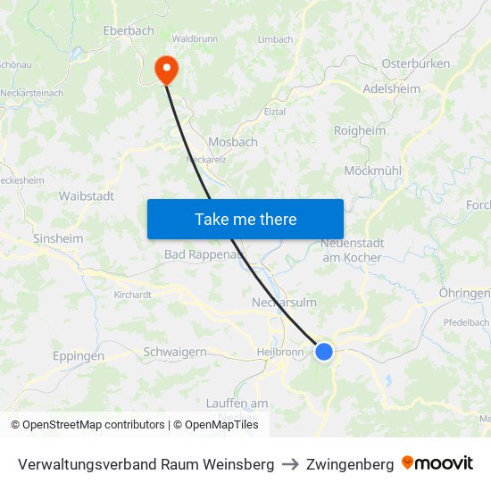 Verwaltungsverband Raum Weinsberg to Zwingenberg map