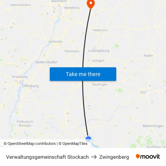 Verwaltungsgemeinschaft Stockach to Zwingenberg map