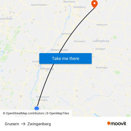 Grunern to Zwingenberg map
