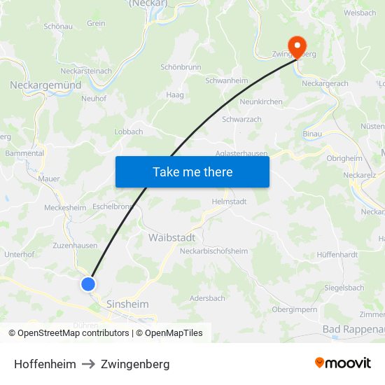 Hoffenheim to Zwingenberg map