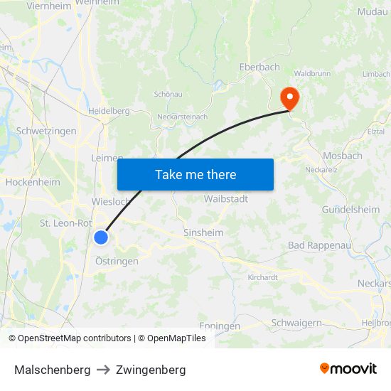 Malschenberg to Zwingenberg map