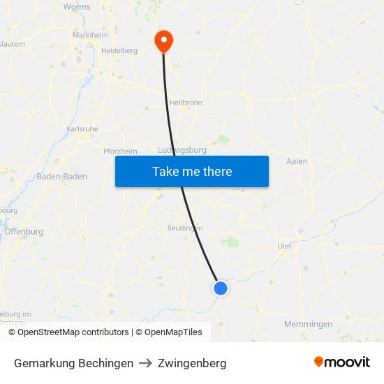 Gemarkung Bechingen to Zwingenberg map