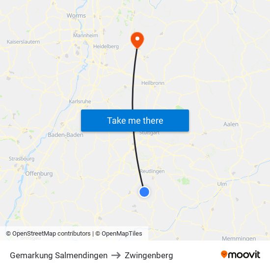 Gemarkung Salmendingen to Zwingenberg map