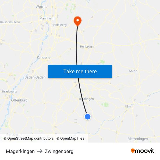 Mägerkingen to Zwingenberg map