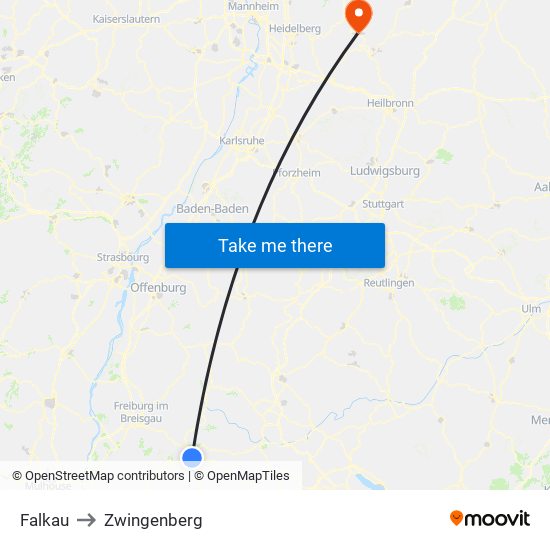 Falkau to Zwingenberg map