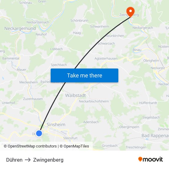 Dühren to Zwingenberg map