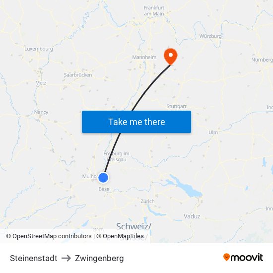Steinenstadt to Zwingenberg map