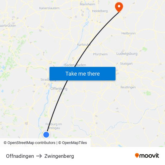 Offnadingen to Zwingenberg map