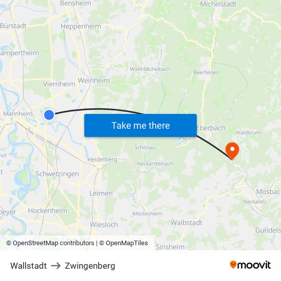 Wallstadt to Zwingenberg map